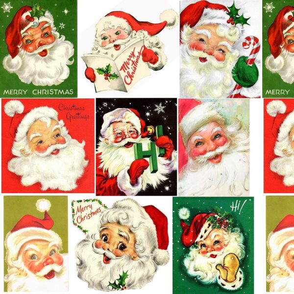 Vintage Santa Claus Collage #4 Fabric Hot on Sale