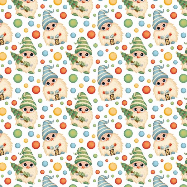Cartoon Christmas Gnomes With Lanterns & Trees Fabric - Multi For Cheap