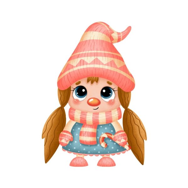 Cartoon Gnome With Pigtails Fabric Panel - White Online now