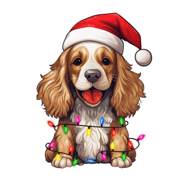 Christmas Lights & English Cocker Spaniel Fabric Panel Discount