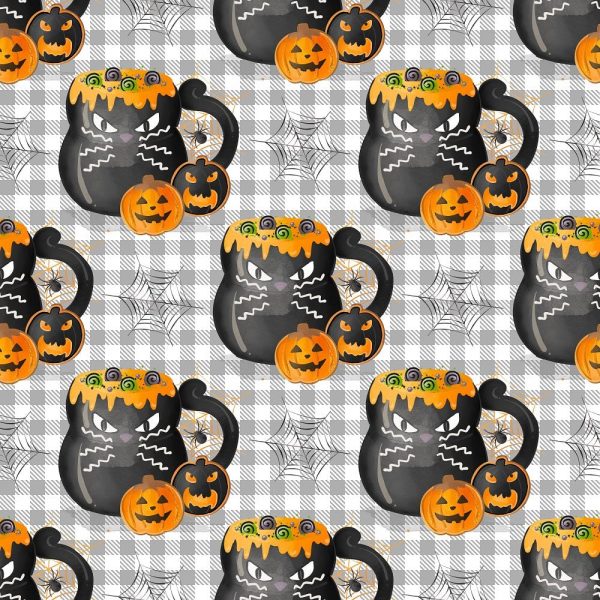 Halloween Mugs Cats Fabric - Gray Sale