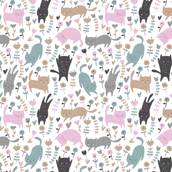Cartoon Cats And Flowers Fabric - Multi Supply