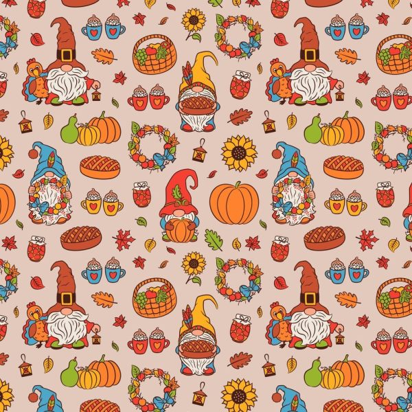 Cute Thanksgiving Gnomes Fabric - Tan Supply