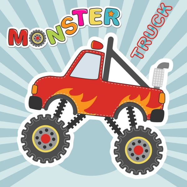 Digitally Printed Red Monster Truck Fabric Panel Online Sale