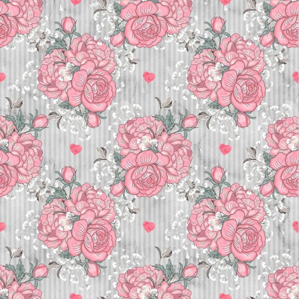 Loving Hearts Bouquets Fabric - Gray For Cheap