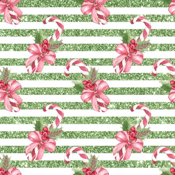Mistletoe Christmas Green Candy Canes Fabric Online