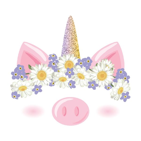 Unicorn Pig Floral Crown Fabric Panel - White Discount