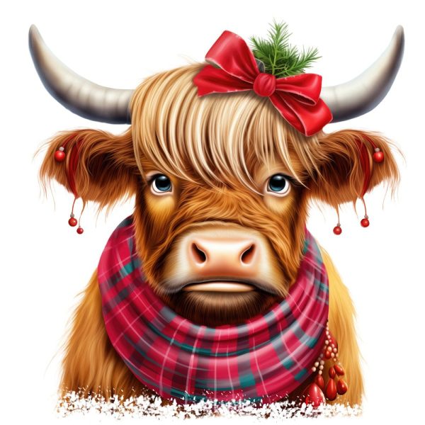 Christmas Spirit Highland Cows #7 Fabric Panel Online Sale