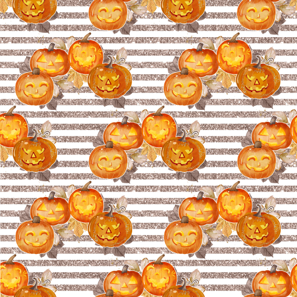 Jack-O-Lanterns on Horizontal Stripes Fabric - Brown Cheap