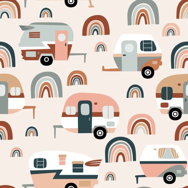 Vintage Camper Trailers Fabric Hot on Sale