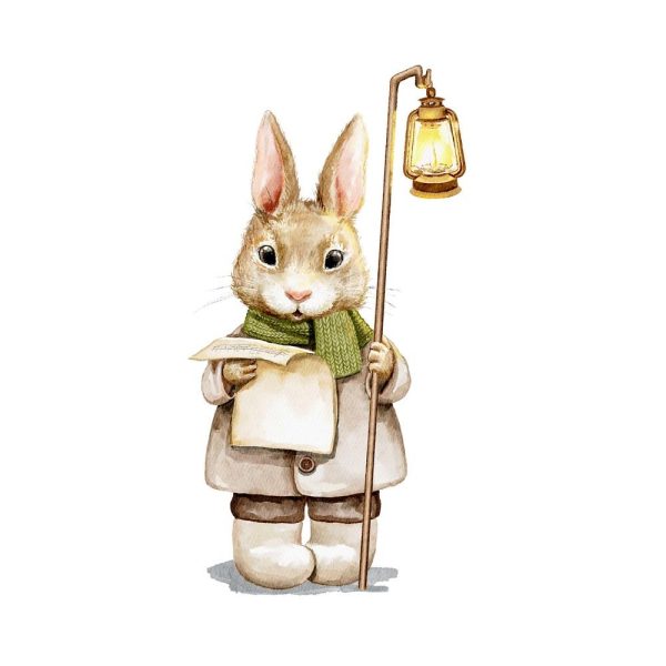Watercolor Bunny Singing Carols Fabric Panel For Cheap