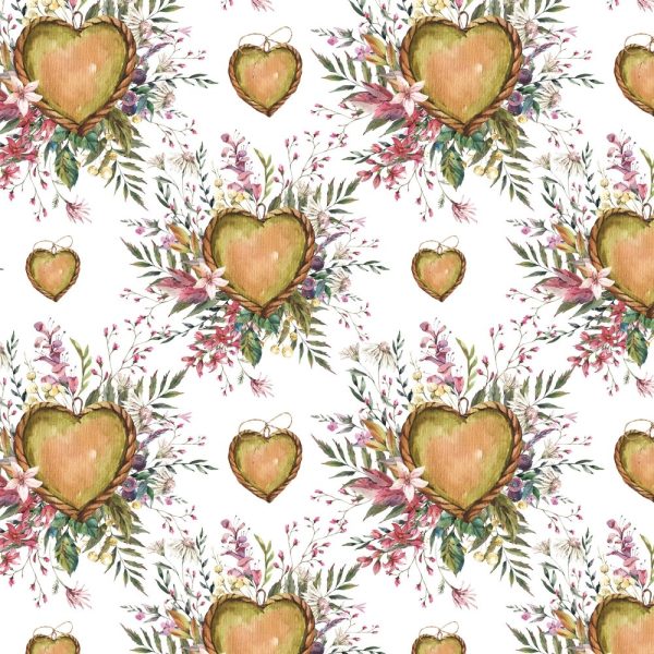 Vintage Hearts & Wildflowers Fabric Hot on Sale
