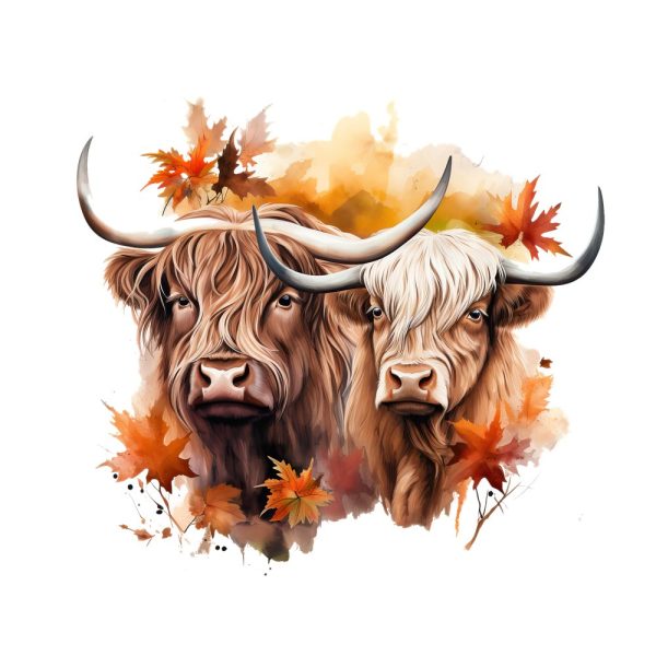 Highland Cows in Autumn Portrait #10 Fabric Panel For Discount