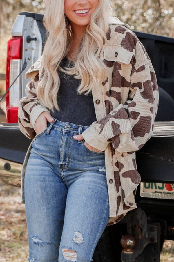 Hazel Blues® |  Cow Print Button Up Corduroy Shacket Online Sale - Image 5