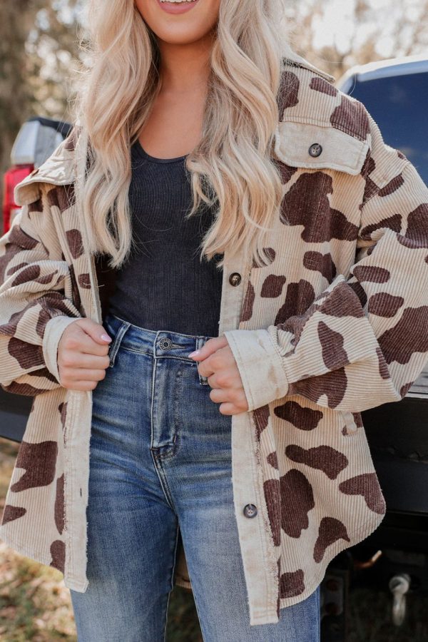 Hazel Blues® |  Cow Print Button Up Corduroy Shacket Online Sale
