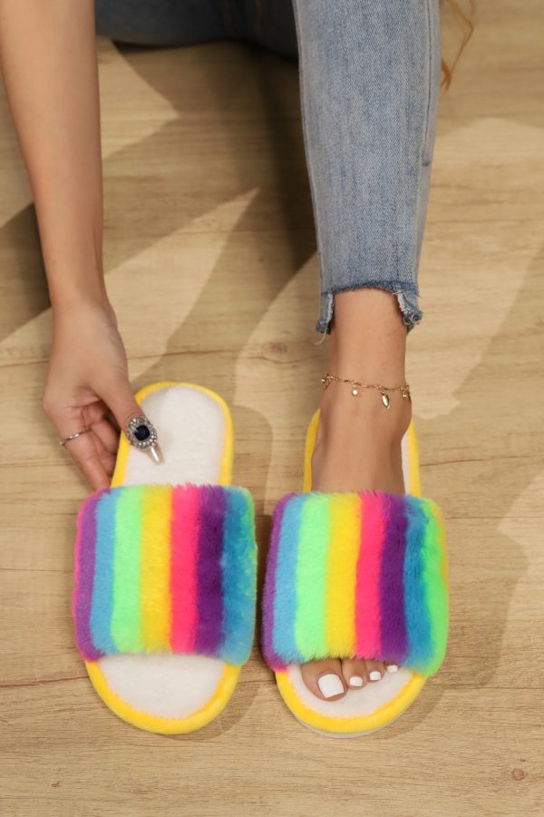 Hazel Blues® |  Color Block Open Toe Faux Fur PVC Slippers Discount - Image 4