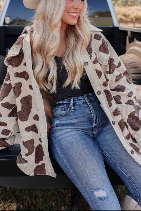 Hazel Blues® |  Cow Print Button Up Corduroy Shacket Online Sale - Image 2