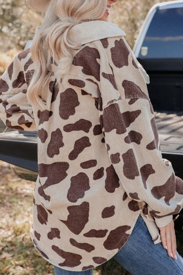 Hazel Blues® |  Cow Print Button Up Corduroy Shacket Online Sale - Image 3